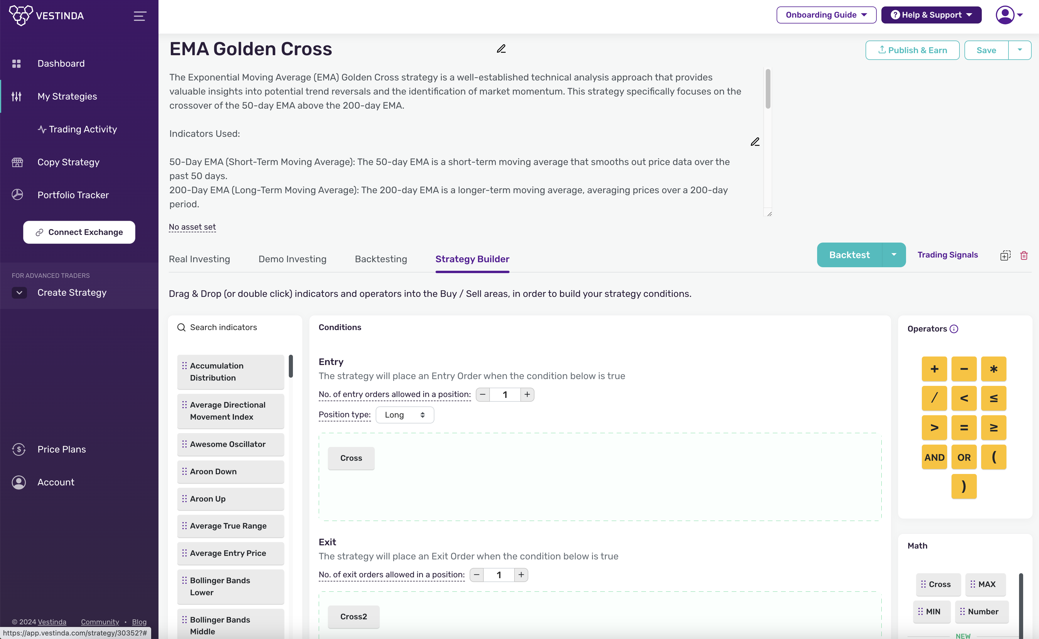 SOLUSDT Golden Cross Strategy in Vestinda